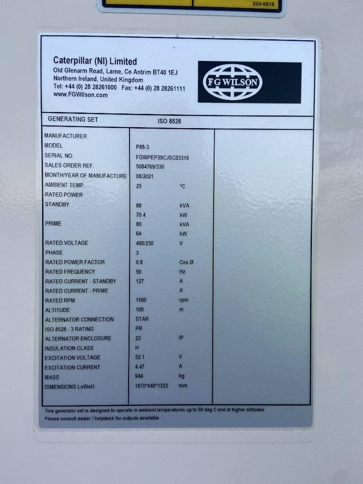 FG Wilson P88-3 - 88 kVA Open Genset - DPX-16007-O - 발전기 세트 : 사진 5 FG Wilson P88-3 - 88 kVA Open Genset - DPX-16007-O - 발전기 세트 : 사진 5
