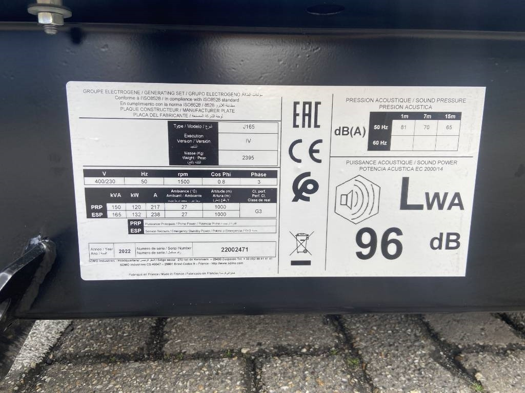 Sdmo J165 - 165 kVA Generator - DPX-17108 - 발전기 세트 : 사진 4 Sdmo J165 - 165 kVA Generator - DPX-17108 - 발전기 세트 : 사진 4