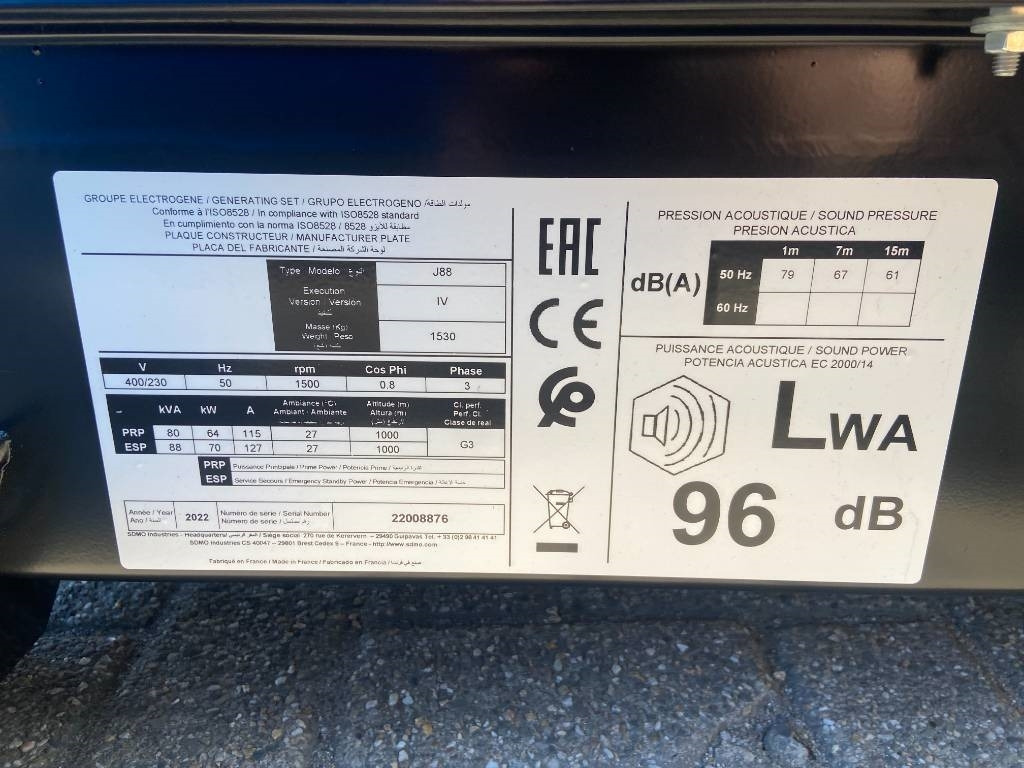 Sdmo J88 - 88 kVA Generator - DPX-17105 - 발전기 세트 : 사진 4 Sdmo J88 - 88 kVA Generator - DPX-17105 - 발전기 세트 : 사진 4