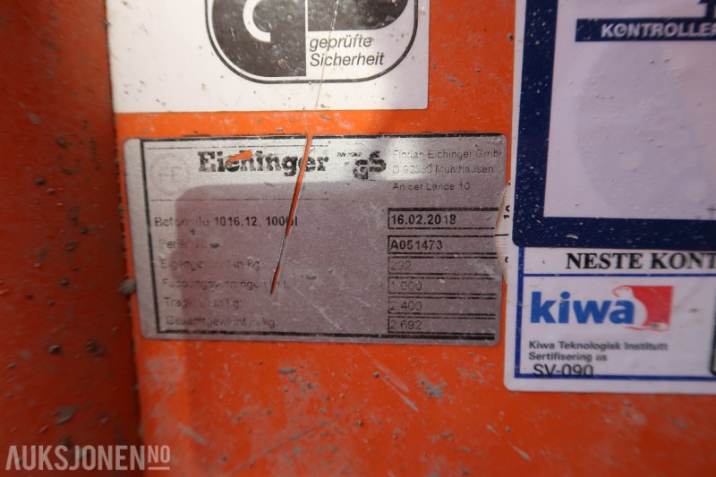 2018 Eichinger betongtobb 1000 liter / sertifisert til 03.26 - 건설장비 : 사진 5 2018 Eichinger betongtobb 1000 liter / sertifisert til 03.26 - 건설장비 : 사진 5