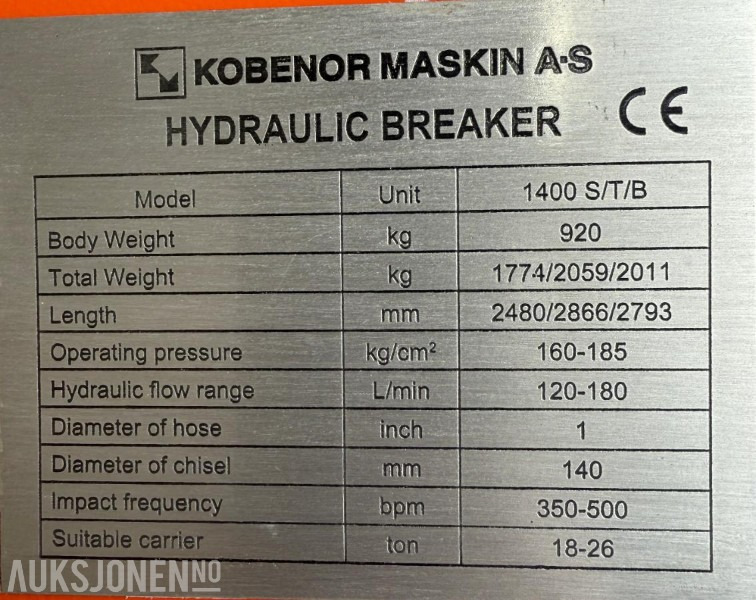 Ny KM 1400 Pigghammer med s70 HK feste - 유압 해머 : 사진 5 Ny KM 1400 Pigghammer med s70 HK feste - 유압 해머 : 사진 5