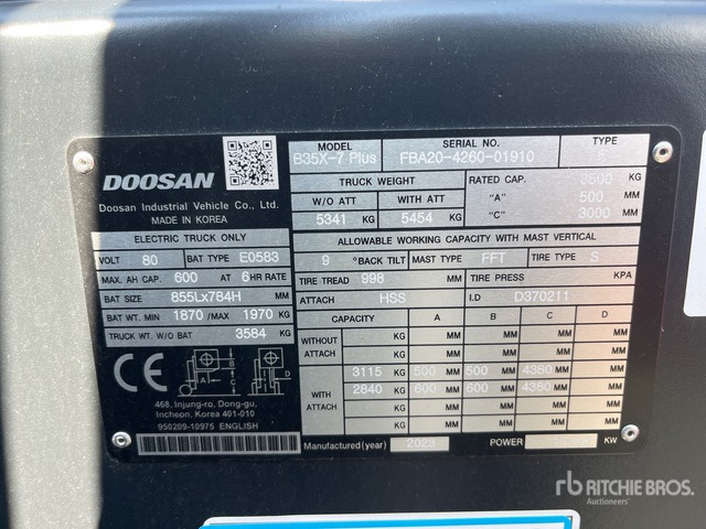 2024 Doosan B35X-7 PLUS MAST - FFT, MFH 4380, OAL (Unused) Electric Forklift - 전기 지게차 : 사진 4 2024 Doosan B35X-7 PLUS MAST - FFT, MFH 4380, OAL (Unused) Electric Forklift - 전기 지게차 : 사진 4