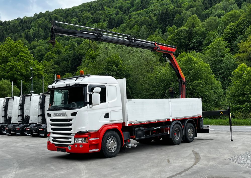 Scania G450 // 6x2// Skrzynia 6.40x2.49 // HDS Palfinger // Oś skrętna podnoszona // - 크레인 트럭, 드롭사이드/ 플랫베드 트럭 : 사진 1 Scania G450 // 6x2// Skrzynia 6.40x2.49 // HDS Palfinger // Oś skrętna podnoszona // - 크레인 트럭, 드롭사이드/ 플랫베드 트럭 : 사진 1