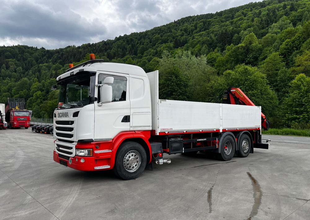 Scania G450 // 6x2// Skrzynia 6.40x2.49 // HDS Palfinger // Oś skrętna podnoszona // - 크레인 트럭, 드롭사이드/ 플랫베드 트럭 : 사진 2 Scania G450 // 6x2// Skrzynia 6.40x2.49 // HDS Palfinger // Oś skrętna podnoszona // - 크레인 트럭, 드롭사이드/ 플랫베드 트럭 : 사진 2