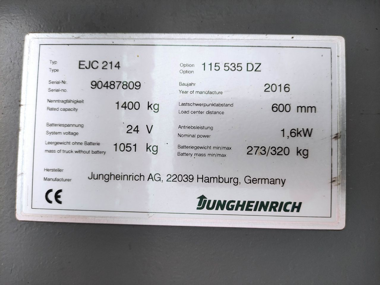 Jungheinrich EJC 214 - 스태커 : 사진 5 Jungheinrich EJC 214 - 스태커 : 사진 5