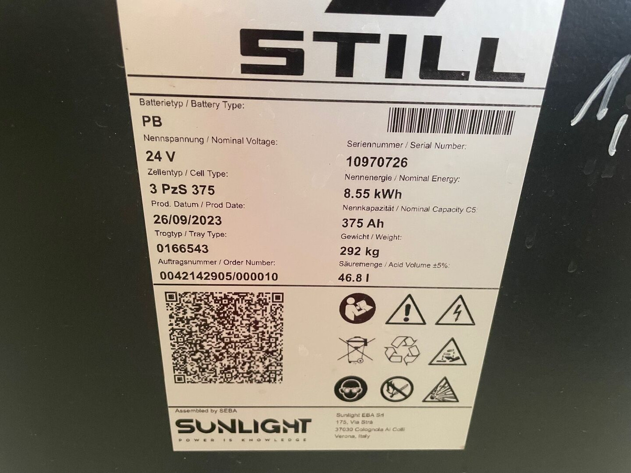 Sunlight I 24 Volt I 3 PzS 375 - 배터리 자재 취급 장비 용 : 사진 2 Sunlight I 24 Volt I 3 PzS 375 - 배터리 자재 취급 장비 용 : 사진 2