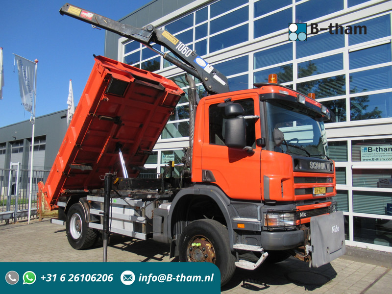 Scania P 114 CB 4x4 HZ 340 3-W. Tipper - 3-S. Kipper + HMF 1063 Crane Kran - 덤프트럭, 크레인 트럭 : 사진 1 Scania P 114 CB 4x4 HZ 340 3-W. Tipper - 3-S. Kipper + HMF 1063 Crane Kran - 덤프트럭, 크레인 트럭 : 사진 1