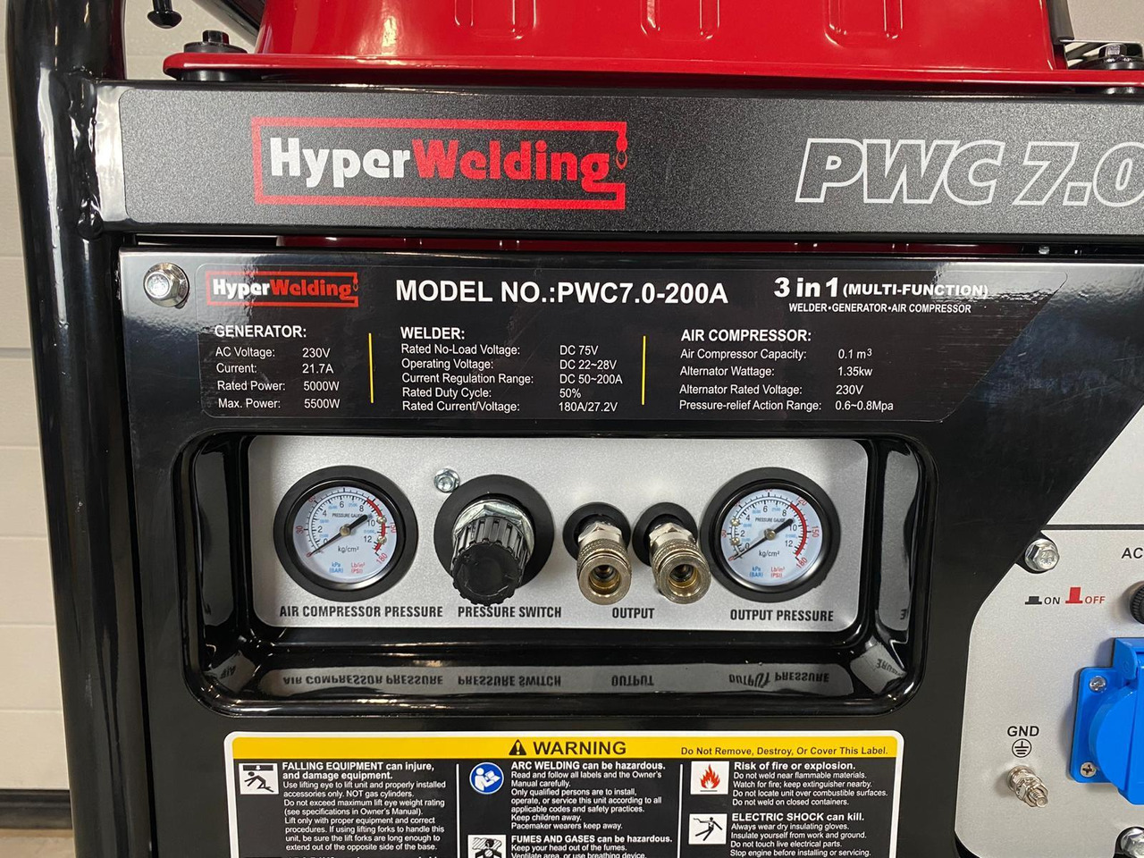 HyperWelding PWC7.0-200A 3 in 1 Multimachine (Generator, Lasapparaat en Luchtcompressor) - 작업장 장비 : 사진 2 HyperWelding PWC7.0-200A 3 in 1 Multimachine (Generator, Lasapparaat en Luchtcompressor) - 작업장 장비 : 사진 2
