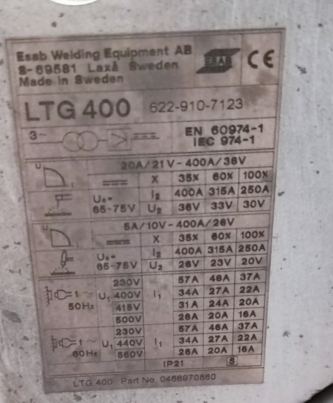 ESAB Power Tig 400 DC LTG 400 - 용접 장비 : 사진 2 ESAB Power Tig 400 DC LTG 400 - 용접 장비 : 사진 2