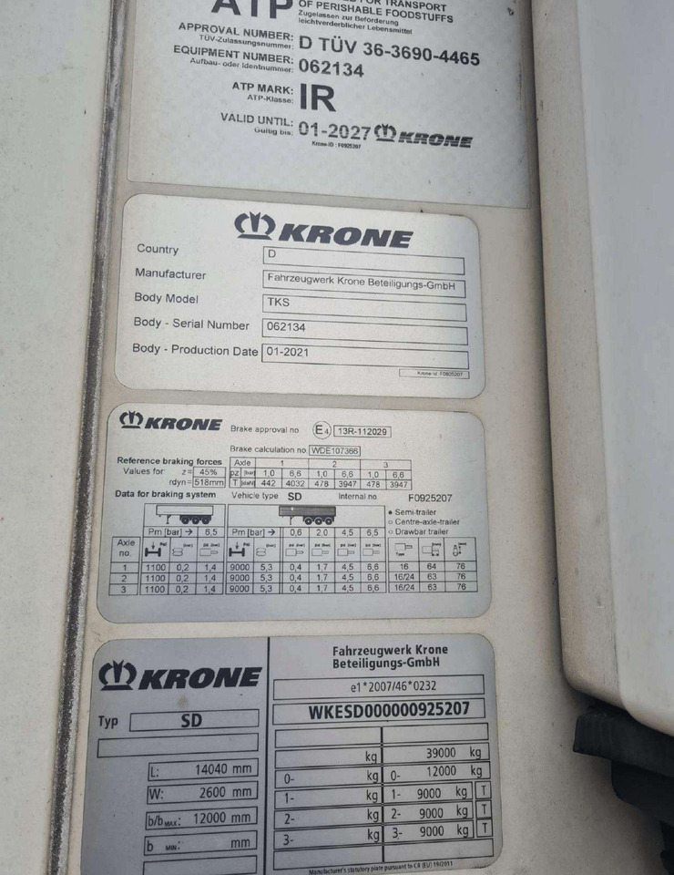 Krone SD - 냉동 세미 트레일러 : 사진 5 Krone SD - 냉동 세미 트레일러 : 사진 5