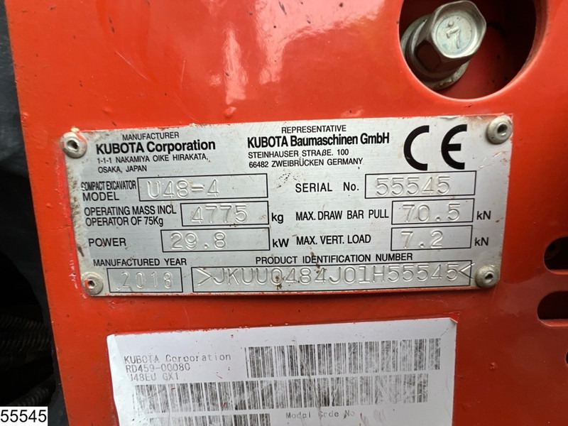 건설기계 Kubota U 48 29.8 KW, 3 buckets, 2.777 operating hours : 사진 7
