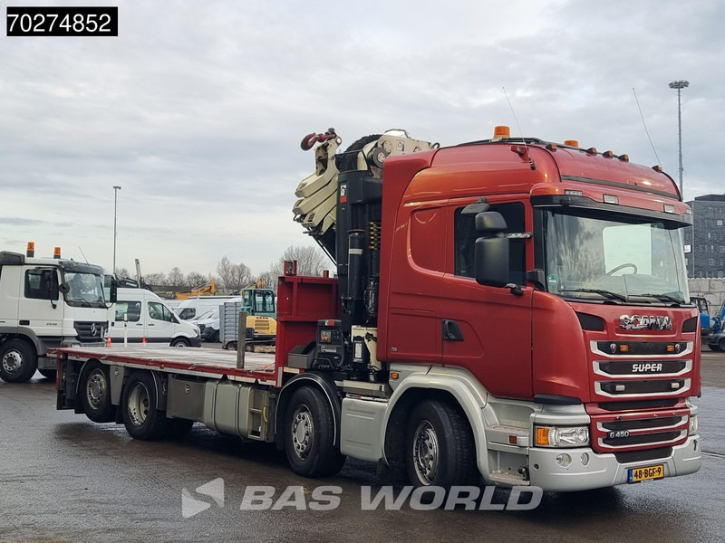 드롭사이드/ 플랫베드 트럭, 크레인 트럭 Scania G450 8X2 NL-Truck Hiab X-HIPRO 1058EP-6 Kran Front stab Retarder Euro 6 : 사진 14