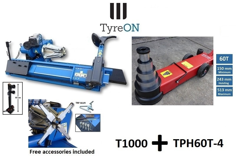 T1000 2-speed 56 Inch truck tyre changer + 60T 4-stage air hydraulic jack TPH60T-4 - 작업장 장비 : 사진 1 T1000 2-speed 56 Inch truck tyre changer + 60T 4-stage air hydraulic jack TPH60T-4 - 작업장 장비 : 사진 1