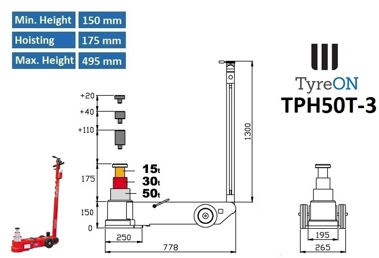 TPH50T-3 Air hydraulic jack 50 Tons - Minimum height 15 cm - 작업장 장비 : 사진 3 TPH50T-3 Air hydraulic jack 50 Tons - Minimum height 15 cm - 작업장 장비 : 사진 3