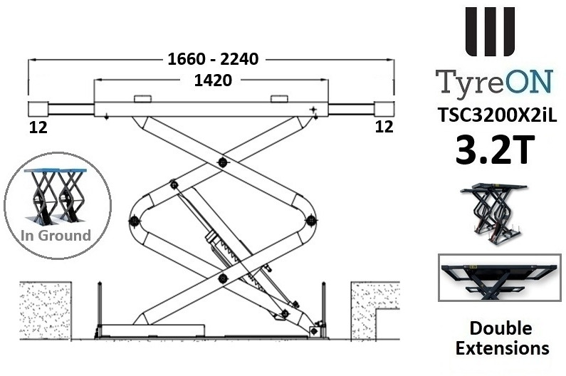 TSC3500X2iL in floor scissor lift - double extensions- Platform length up to 224 cm - also for longer vehicles - 작업장 장비 : 사진 3 TSC3500X2iL in floor scissor lift - double extensions- Platform length up to 224 cm - also for longer vehicles - 작업장 장비 : 사진 3