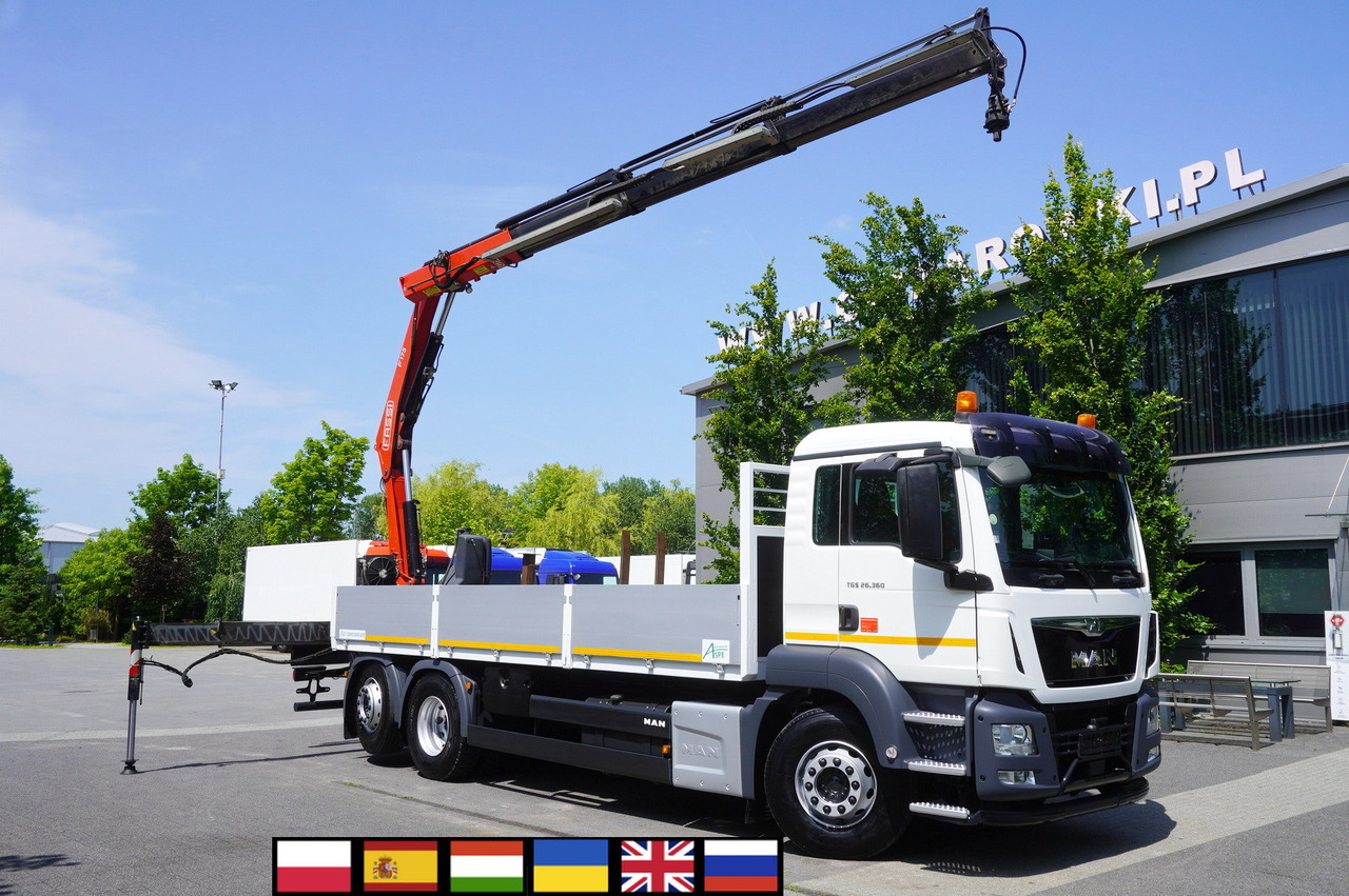 MAN TGS 26.360 Flatbed / Fassi F175 7.7 T / steered 3rd axle - 드롭사이드/ 플랫베드 트럭, 크레인 트럭 : 사진 1 MAN TGS 26.360 Flatbed / Fassi F175 7.7 T / steered 3rd axle - 드롭사이드/ 플랫베드 트럭, 크레인 트럭 : 사진 1