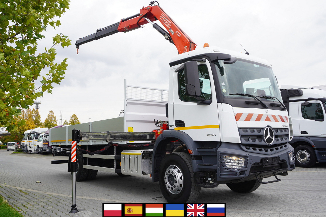 MERCEDES-BENZ Arocs 1830 / Flatbed 16 EPAL / HDS Fassi 155 / Reach 8 m / Load capacity 6160 kg - 드롭사이드/ 플랫베드 트럭, 크레인 트럭 : 사진 1 MERCEDES-BENZ Arocs 1830 / Flatbed 16 EPAL / HDS Fassi 155 / Reach 8 m / Load capacity 6160 kg - 드롭사이드/ 플랫베드 트럭, 크레인 트럭 : 사진 1