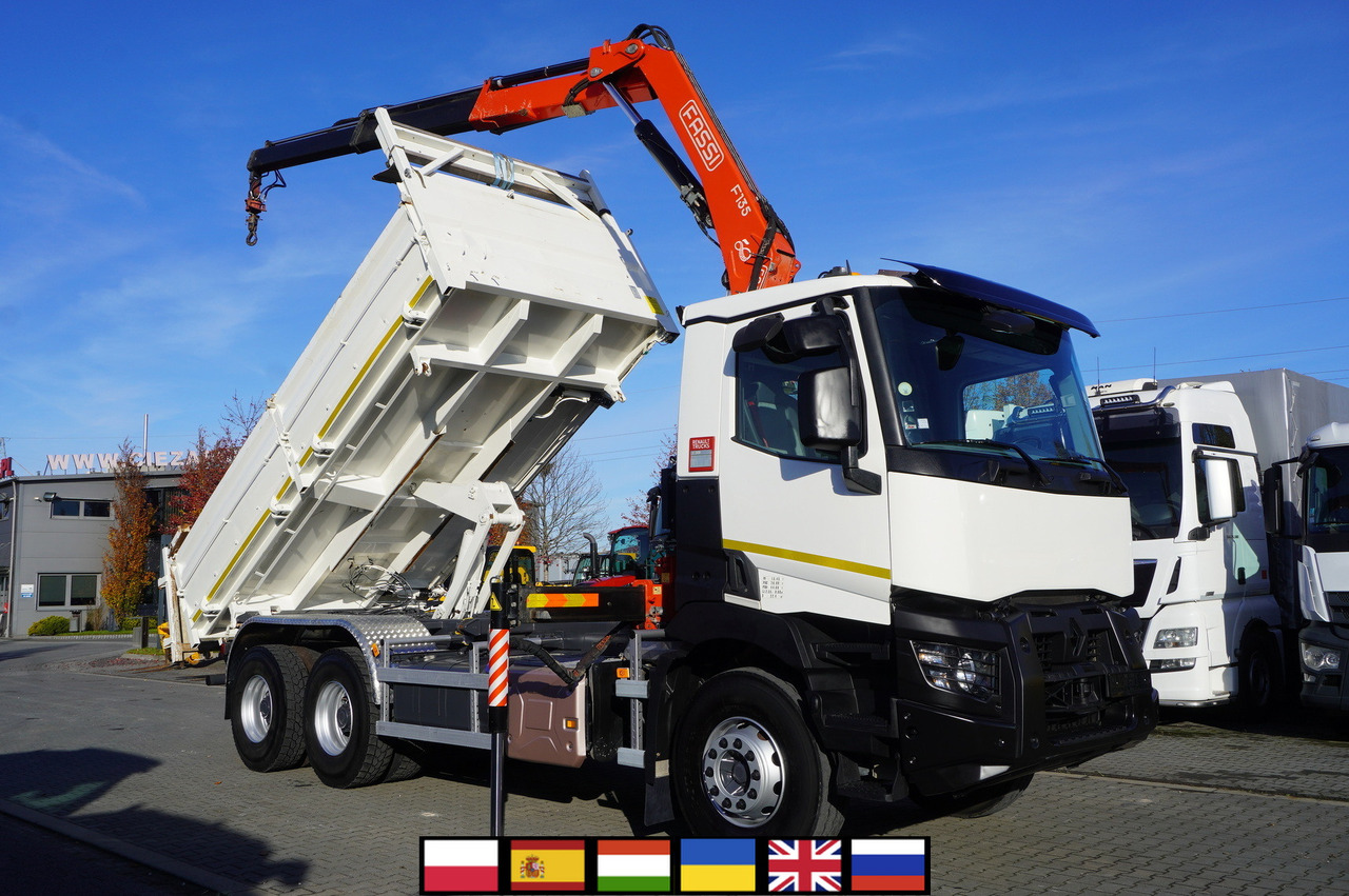 RENAULT C380 E6 6×4 / HDS Fassi F135 2700 MTH / Range 8 m / 5.6 t lifting capacity / 3-side tipper / Bortmatic - 크레인 트럭 : 사진 1 RENAULT C380 E6 6×4 / HDS Fassi F135 2700 MTH / Range 8 m / 5.6 t lifting capacity / 3-side tipper / Bortmatic - 크레인 트럭 : 사진 1