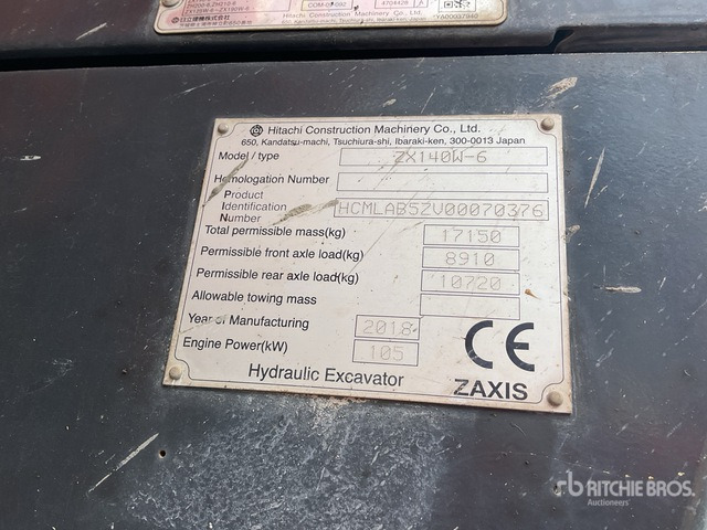 2018 Hitachi ZX140W-6W Highway Wheeled Excavator - 휠 굴삭기 : 사진 2 2018 Hitachi ZX140W-6W Highway Wheeled Excavator - 휠 굴삭기 : 사진 2