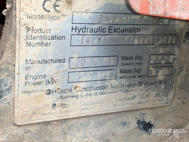 2022 Hitachi ZX26U-6 Mini Excavator: <6.6t - 미니 굴삭기 : 사진 2 2022 Hitachi ZX26U-6 Mini Excavator: <6.6t - 미니 굴삭기 : 사진 2
