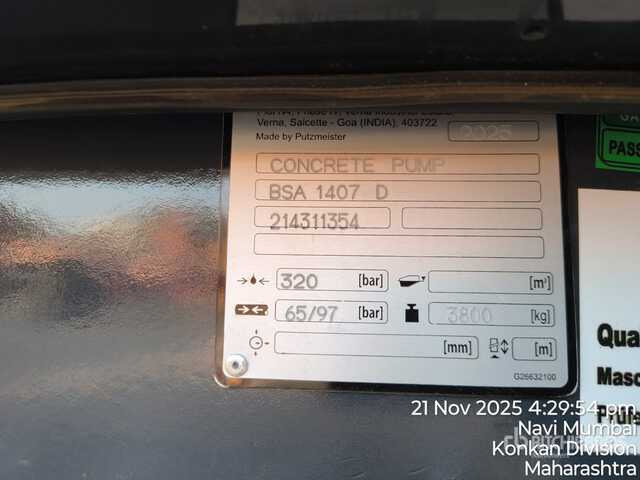 2025 Putzmeister BSA1407D Portable (Unused) Concrete Pump - 고정식 콘크리트 펌프 : 사진 2 2025 Putzmeister BSA1407D Portable (Unused) Concrete Pump - 고정식 콘크리트 펌프 : 사진 2
