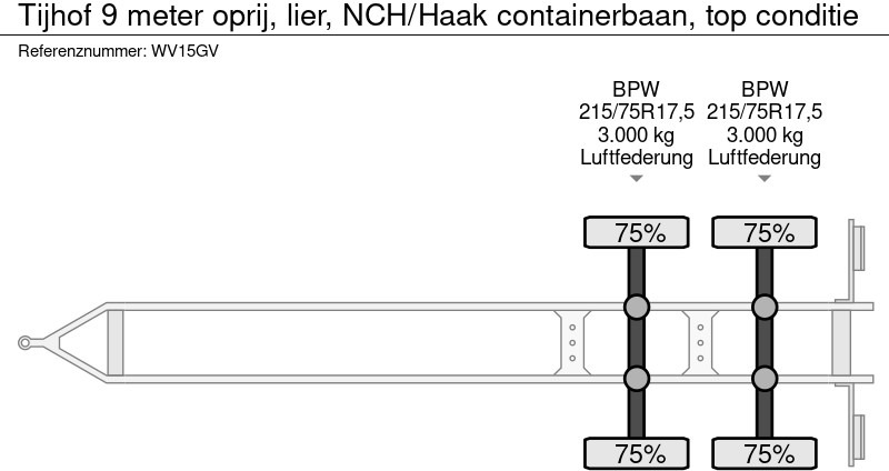 오토트랜스포터 트레일러 Tijhof 9 meter oprij, lier, NCH/Haak containerbaan, top conditie : 사진 16