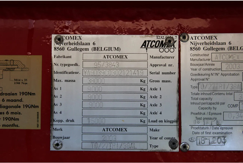 유조 세미 트레일러 Atcomex + 3 AXEL + 32.000 ltr  Fuel transport : 사진 13