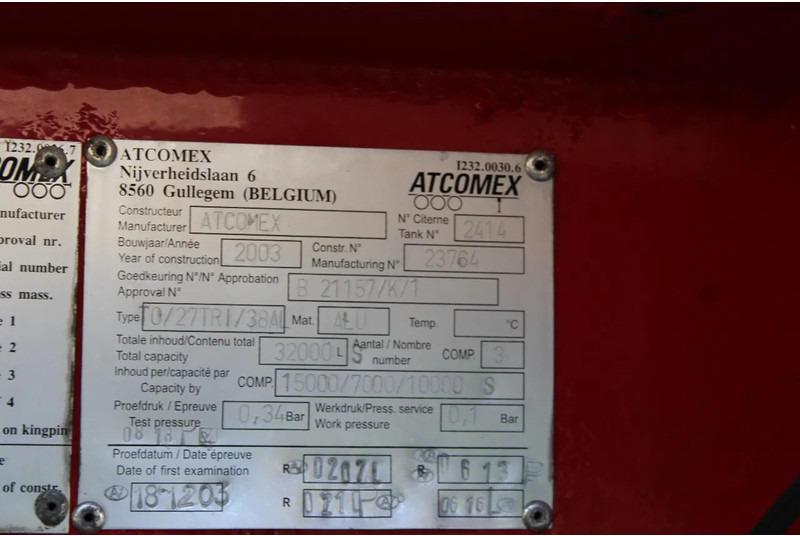 유조 세미 트레일러 Atcomex + 3 AXEL + 32.000 ltr  Fuel transport : 사진 14
