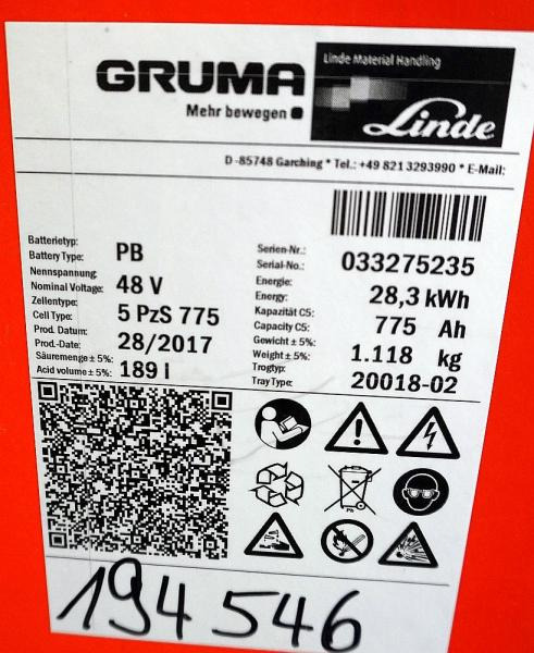 GRUMA 48 Volt 5 PzS 775 Ah - 배터리 자재 취급 장비 용 : 사진 5 GRUMA 48 Volt 5 PzS 775 Ah - 배터리 자재 취급 장비 용 : 사진 5