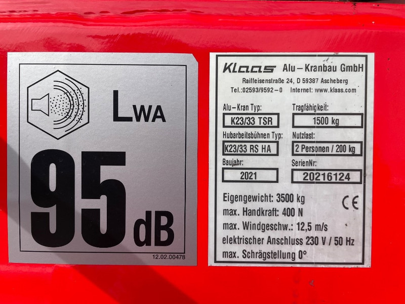 Klaas K 23/33 TSR - 전천후 지형 크레인 : 사진 3 Klaas K 23/33 TSR - 전천후 지형 크레인 : 사진 3