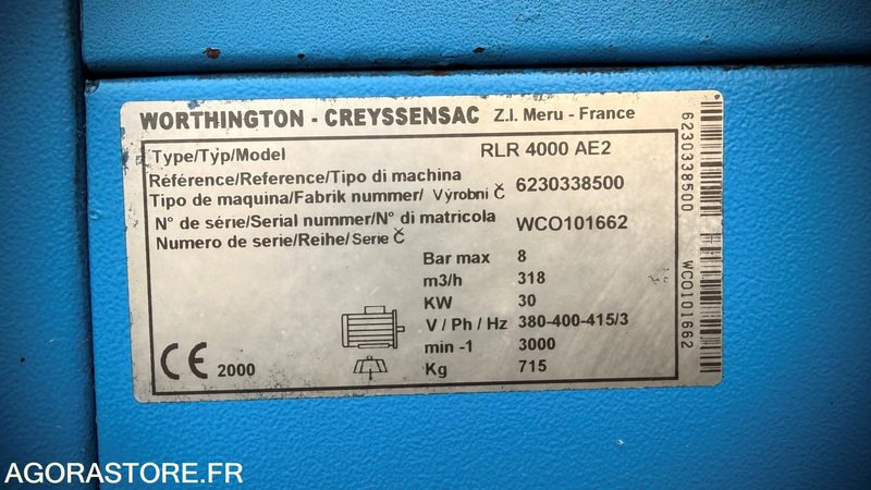 COMPRESSEUR D AIR CREYSSANSAC WORTHINGTON RLR 4000 AE2 -30KW/40CV - 공기 압축기 : 사진 2 COMPRESSEUR D AIR CREYSSANSAC WORTHINGTON RLR 4000 AE2 -30KW/40CV - 공기 압축기 : 사진 2