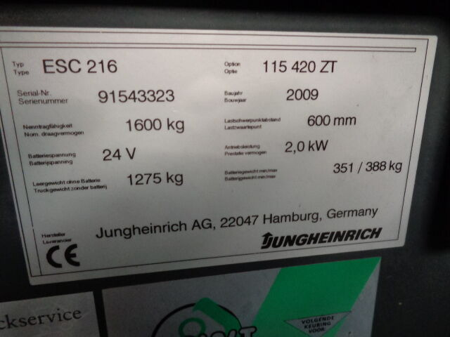 Jungheinrich ESC 216 - 스태커 : 사진 3 Jungheinrich ESC 216 - 스태커 : 사진 3