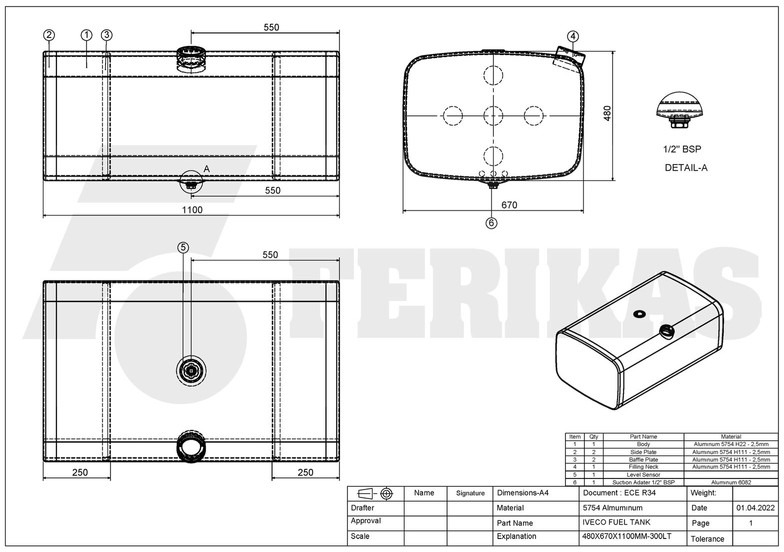 신규 연료 탱크 트럭 용 Iveco New aluminum fuel tank 300L : 사진 7