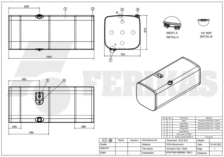 신규 연료 탱크 트럭 용 Scania New aluminum fuel tank 700L : 사진 7