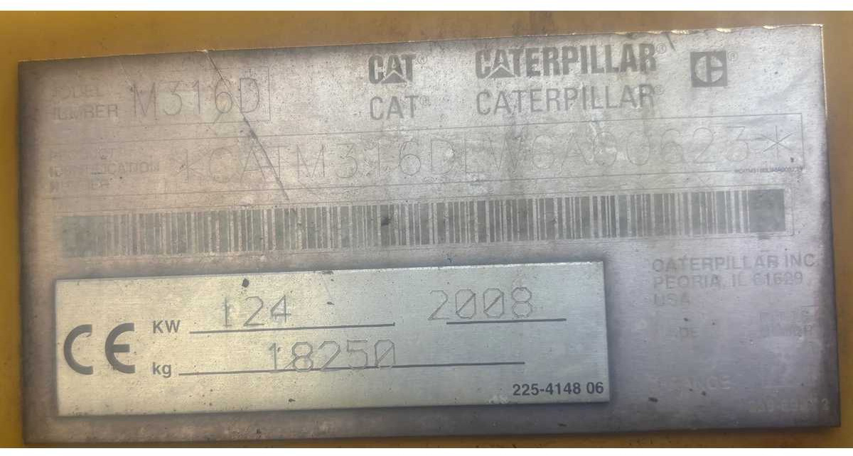 휠 굴삭기 Caterpillar CATERPILLAR - M316D - WHEELED EXCAVATOR - 2008 : 사진 9
