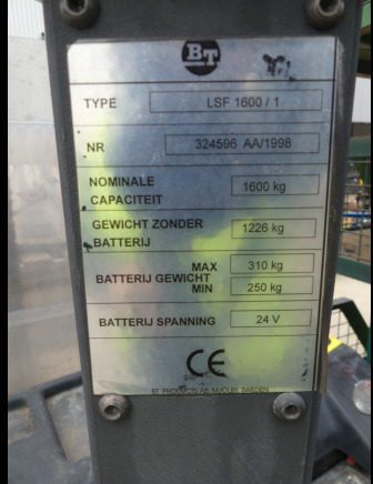 Gerbeur électrique (pour pièces) BT LSF 1600/1 - Réf : 9760-207 - 스태커 : 사진 3 Gerbeur électrique (pour pièces) BT LSF 1600/1 - Réf : 9760-207 - 스태커 : 사진 3