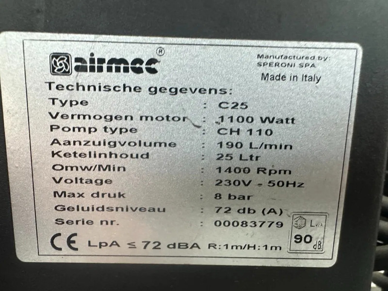 Airmec C25 Oliegesmeerde Zuigercompressor 1.65 PK 190 L / min 8 Bar Overstock - 공기 압축기 : 사진 3 Airmec C25 Oliegesmeerde Zuigercompressor 1.65 PK 190 L / min 8 Bar Overstock - 공기 압축기 : 사진 3