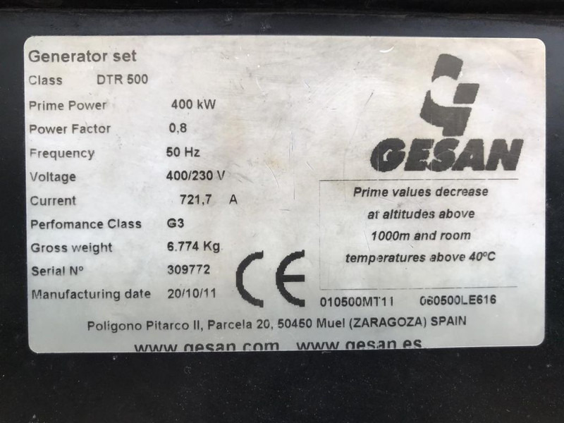 발전기 세트 GESAN DTR 500 kVA Supersilent DTR 500 kVA MTU Leroy Somer 500 Supersilent generatorset : 사진 8