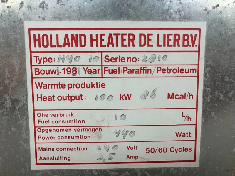 Holland Holland Heater HHO 10 Kachel 100 kW Diesel Heater - 건설용 히터 : 사진 5 Holland Holland Heater HHO 10 Kachel 100 kW Diesel Heater - 건설용 히터 : 사진 5