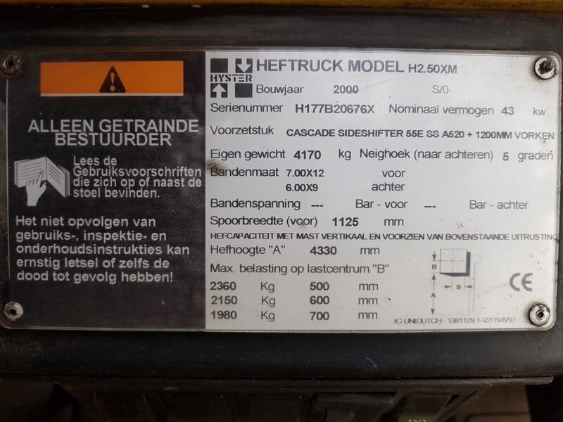 Hyster H2.50XM 2.5 ton Duplex Sideshift LPG Heftruck - LPG 지게차 : 사진 4 Hyster H2.50XM 2.5 ton Duplex Sideshift LPG Heftruck - LPG 지게차 : 사진 4