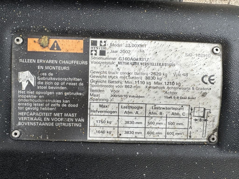 Hyster J2.00XMI 2 ton Triplex Freelift Sideshift Elektra Heftruck accu 2012 - 전기 지게차 : 사진 3 Hyster J2.00XMI 2 ton Triplex Freelift Sideshift Elektra Heftruck accu 2012 - 전기 지게차 : 사진 3