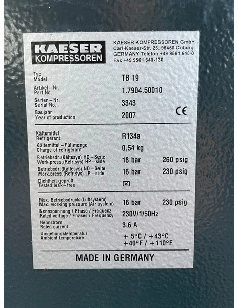Kaeser TB19 - elektrische luchtdroger 16 Bar 2100 L/min. - 공기 압축기 : 사진 4 Kaeser TB19 - elektrische luchtdroger 16 Bar 2100 L/min. - 공기 압축기 : 사진 4