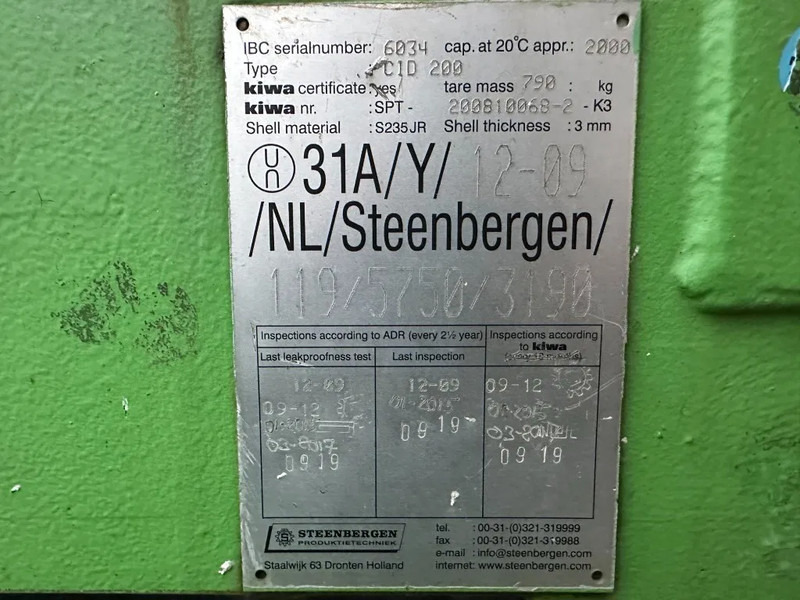 Kiwa IBC Steenbergen 2000 liter Dieseltank met handpomp Milieutank - 저장 탱크 : 사진 4 Kiwa IBC Steenbergen 2000 liter Dieseltank met handpomp Milieutank - 저장 탱크 : 사진 4