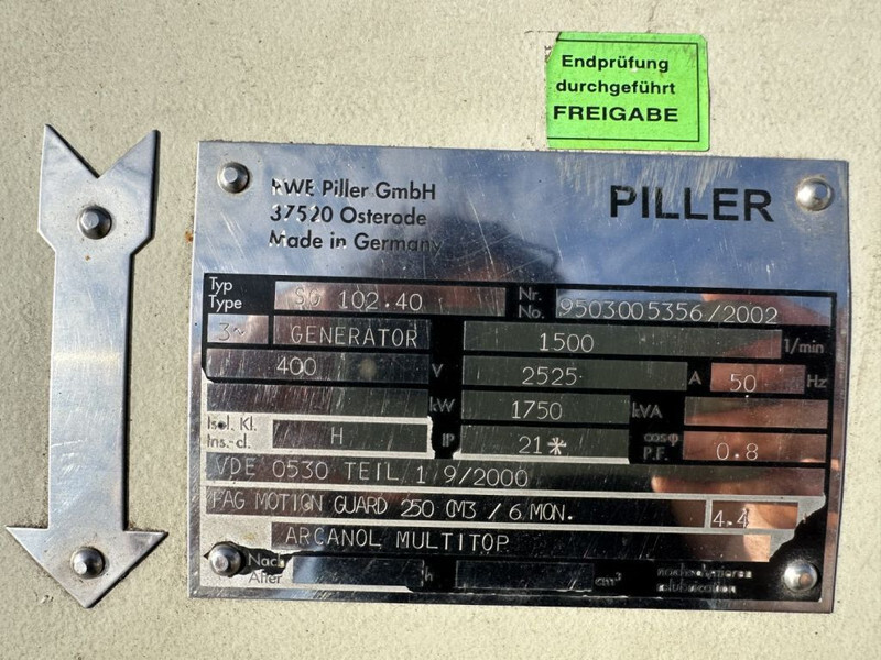 PILLER SG 102.40 Pillar 1750 kVA generatordeel Alternator as New ! 18 test hours ! - 발전기 세트 : 사진 3 PILLER SG 102.40 Pillar 1750 kVA generatordeel Alternator as New ! 18 test hours ! - 발전기 세트 : 사진 3