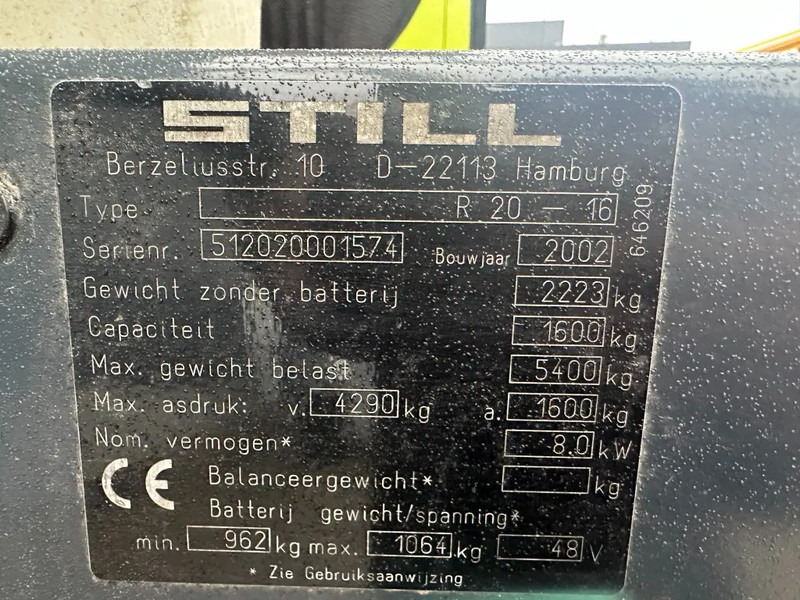 Still R20-16 1.6 ton Triplex Freelift Elektra Heftruck 630 cm hefhoogte ! - 전기 지게차 : 사진 4 Still R20-16 1.6 ton Triplex Freelift Elektra Heftruck 630 cm hefhoogte ! - 전기 지게차 : 사진 4