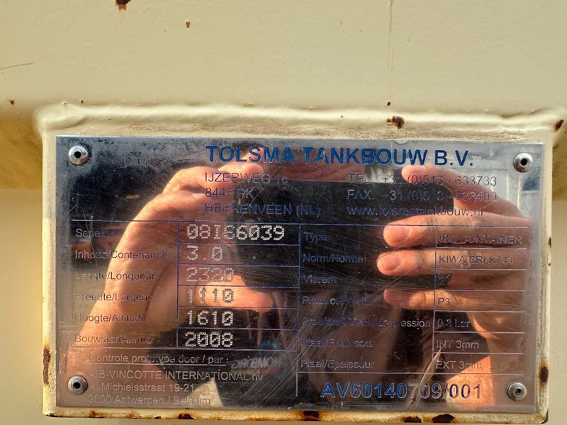 Tolsma Kiwa IBC 3000 liter Dieseltank Milieutank - 저장 탱크 : 사진 3 Tolsma Kiwa IBC 3000 liter Dieseltank Milieutank - 저장 탱크 : 사진 3