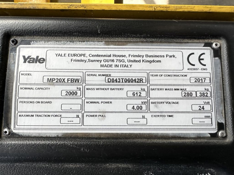 Yale MP 20 X FBW 2 ton Palletwagen Elektra Pallettruck Meerijder - 팔레트 트럭 : 사진 5 Yale MP 20 X FBW 2 ton Palletwagen Elektra Pallettruck Meerijder - 팔레트 트럭 : 사진 5