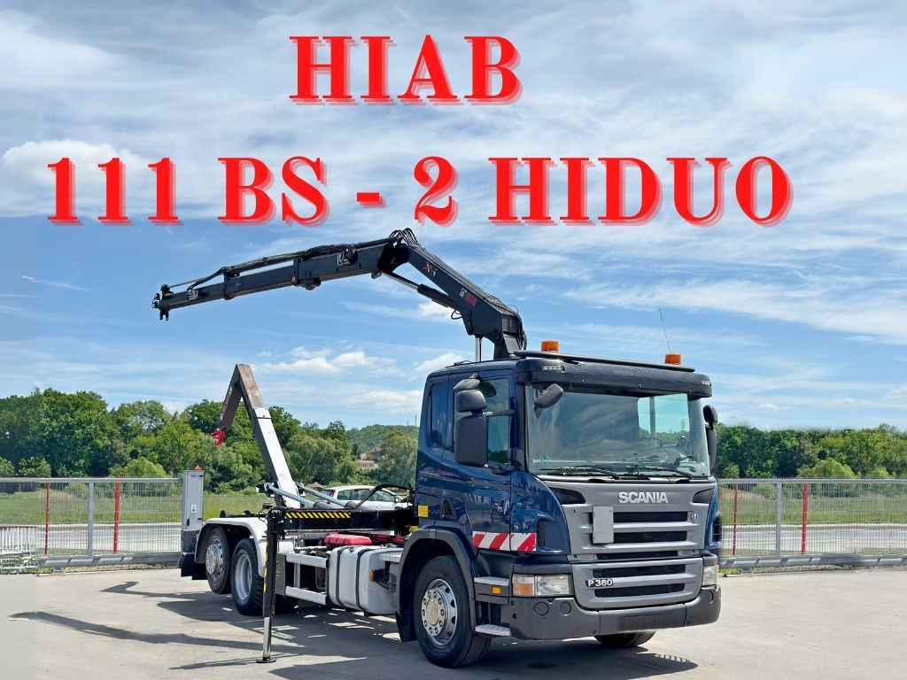 Scania P 360 * ABROLLKIPPER * HIAB 111 BS -2 HIDUO/FUNK - 후크 리프트 트럭, 크레인 트럭 : 사진 1 Scania P 360 * ABROLLKIPPER * HIAB 111 BS -2 HIDUO/FUNK - 후크 리프트 트럭, 크레인 트럭 : 사진 1