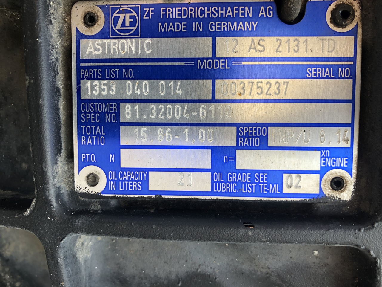 GEARBOX ZF ASTRONIC FOR MAN TGA 12AS2131-INTARTER - 기어박스 트럭 용 : 사진 4 GEARBOX ZF ASTRONIC FOR MAN TGA 12AS2131-INTARTER - 기어박스 트럭 용 : 사진 4