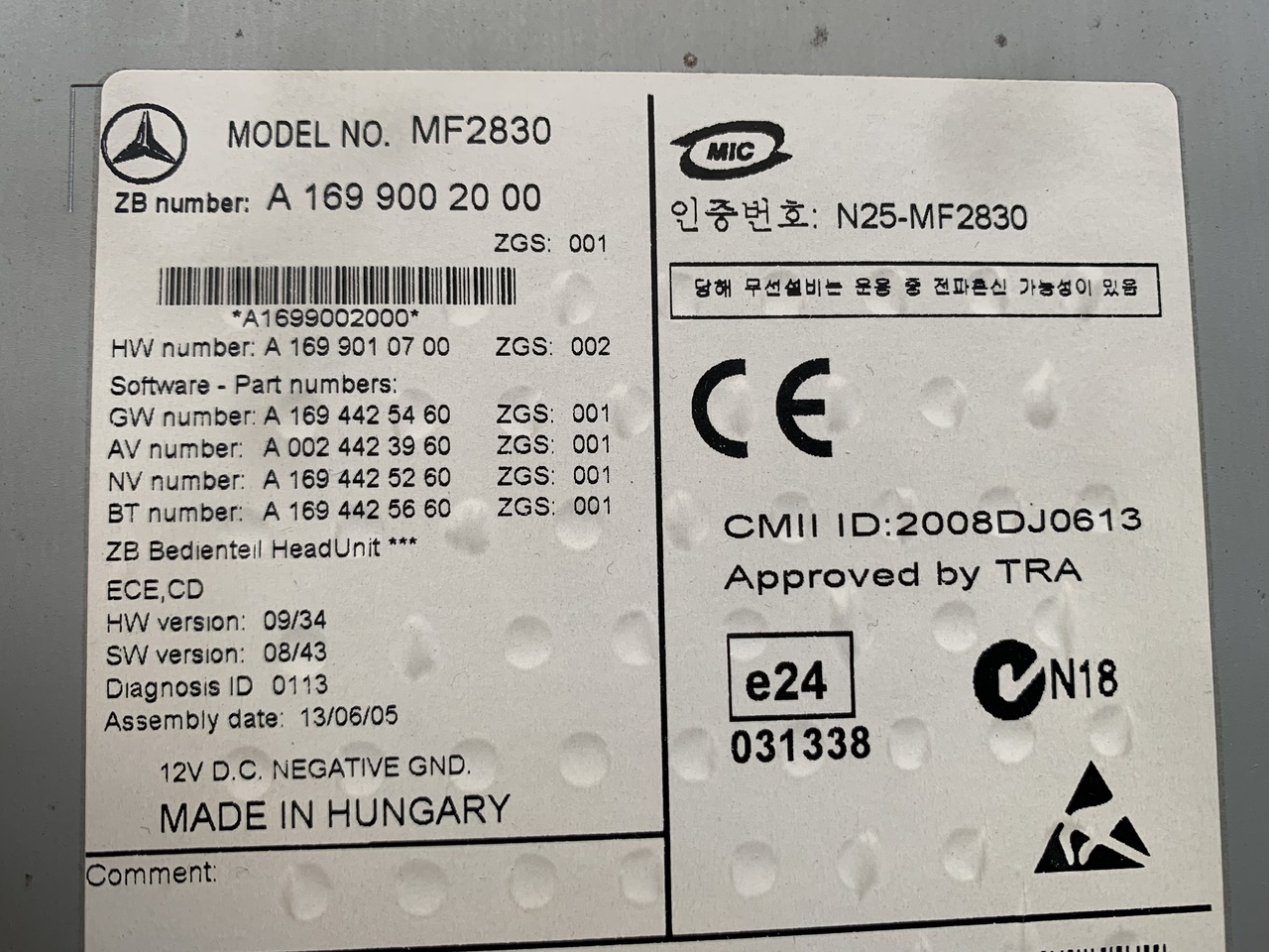 RADIO CD MERCEDES SPRINTER 906 MF2830 - 내비게이션 시스템 밴 용 : 사진 5 RADIO CD MERCEDES SPRINTER 906 MF2830 - 내비게이션 시스템 밴 용 : 사진 5